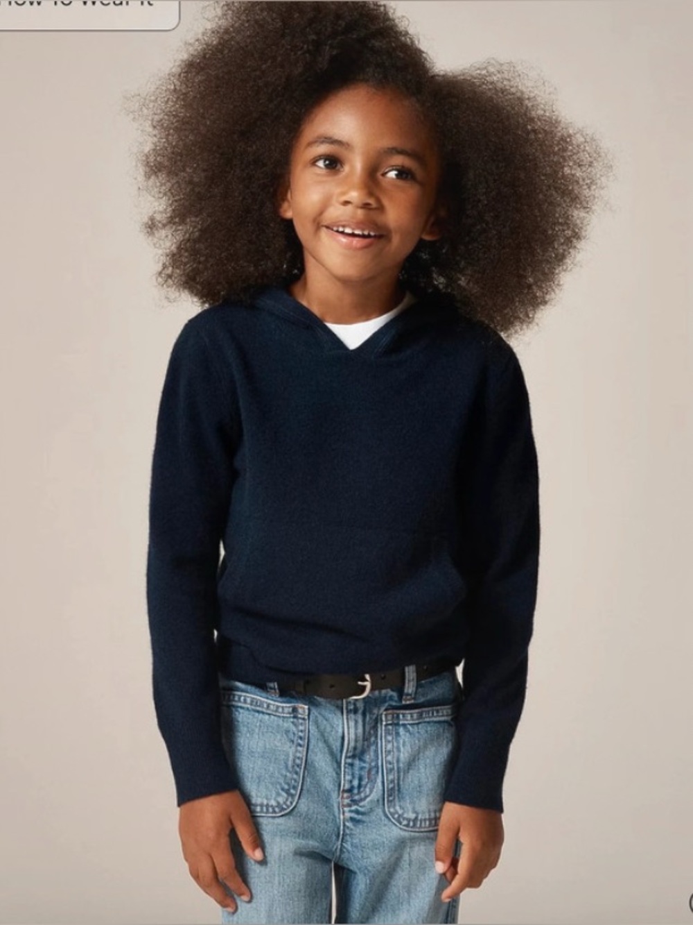 J CREW CREW CUTS CASHMERE HOODIE NAVY 10-12